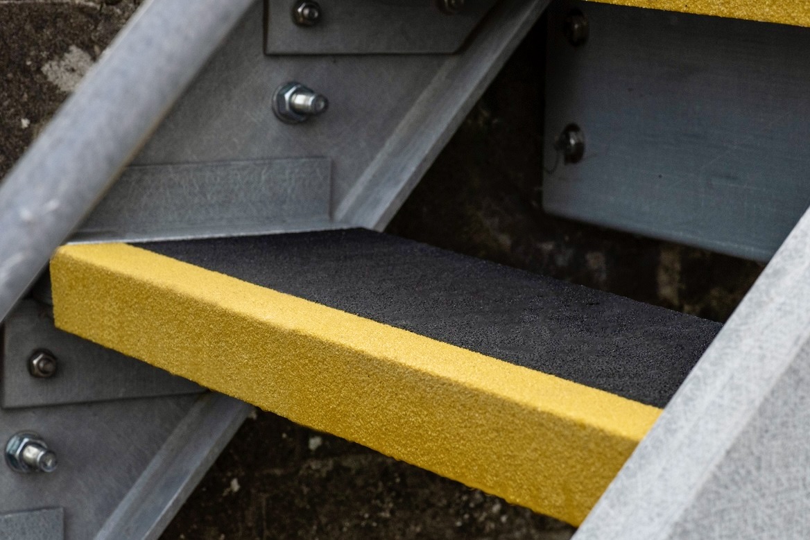 Stair Tread GRP (Glass Reinforced Plastic) Anti-Slip gritted tread covers. Fire retardant (ASTM E84) & Durable. Great Volume Discounts.