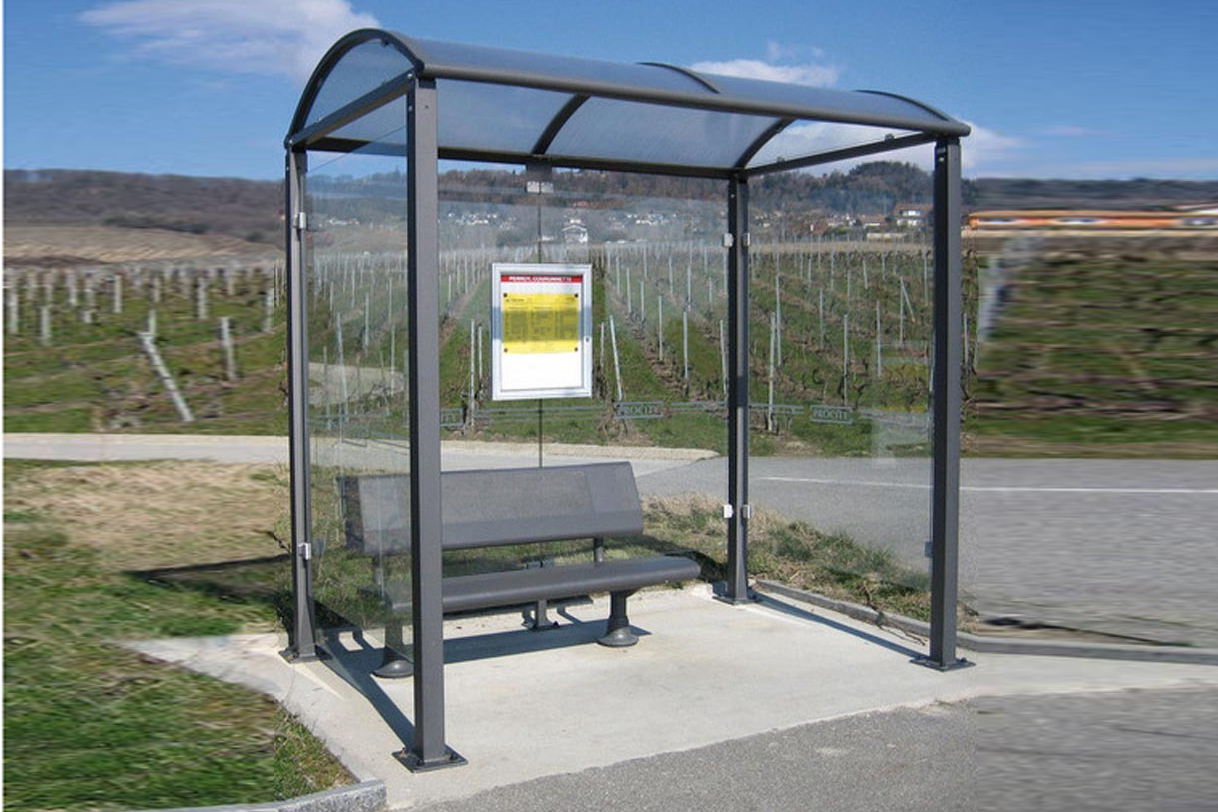 Shelter - available in 2500 mm length, 5000mm or 10,000mm. All bus shelters are supplied with rear cladding and a timetable case.