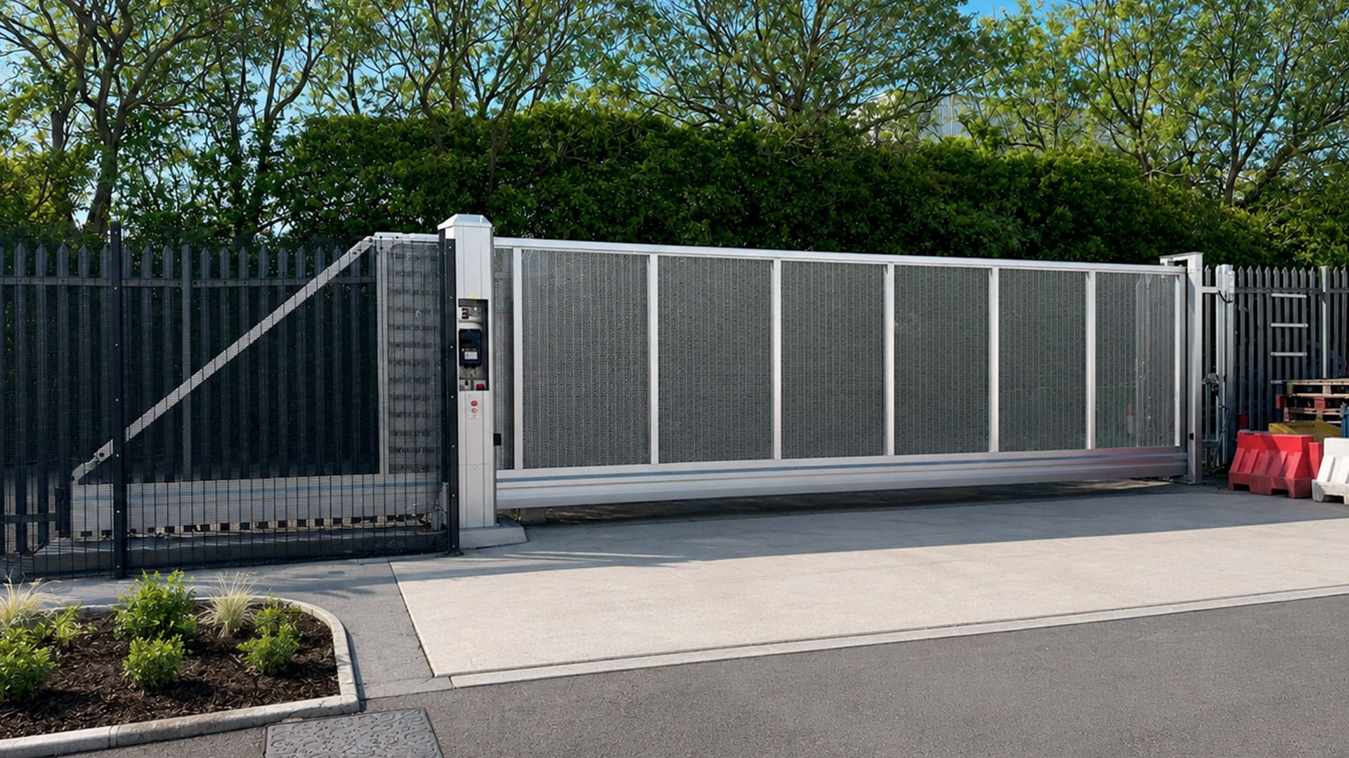 Automatic Cantilever Sliding Gate in Aluminium - suitable for high secure sites and upto 10.0m wide x 3.m high