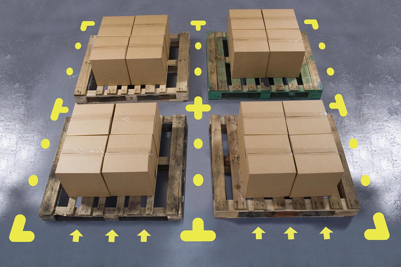 Floor Markers in high quality PVC for visible demarcation of pallet locations in warehouses. Self-adhesive backing, durable.