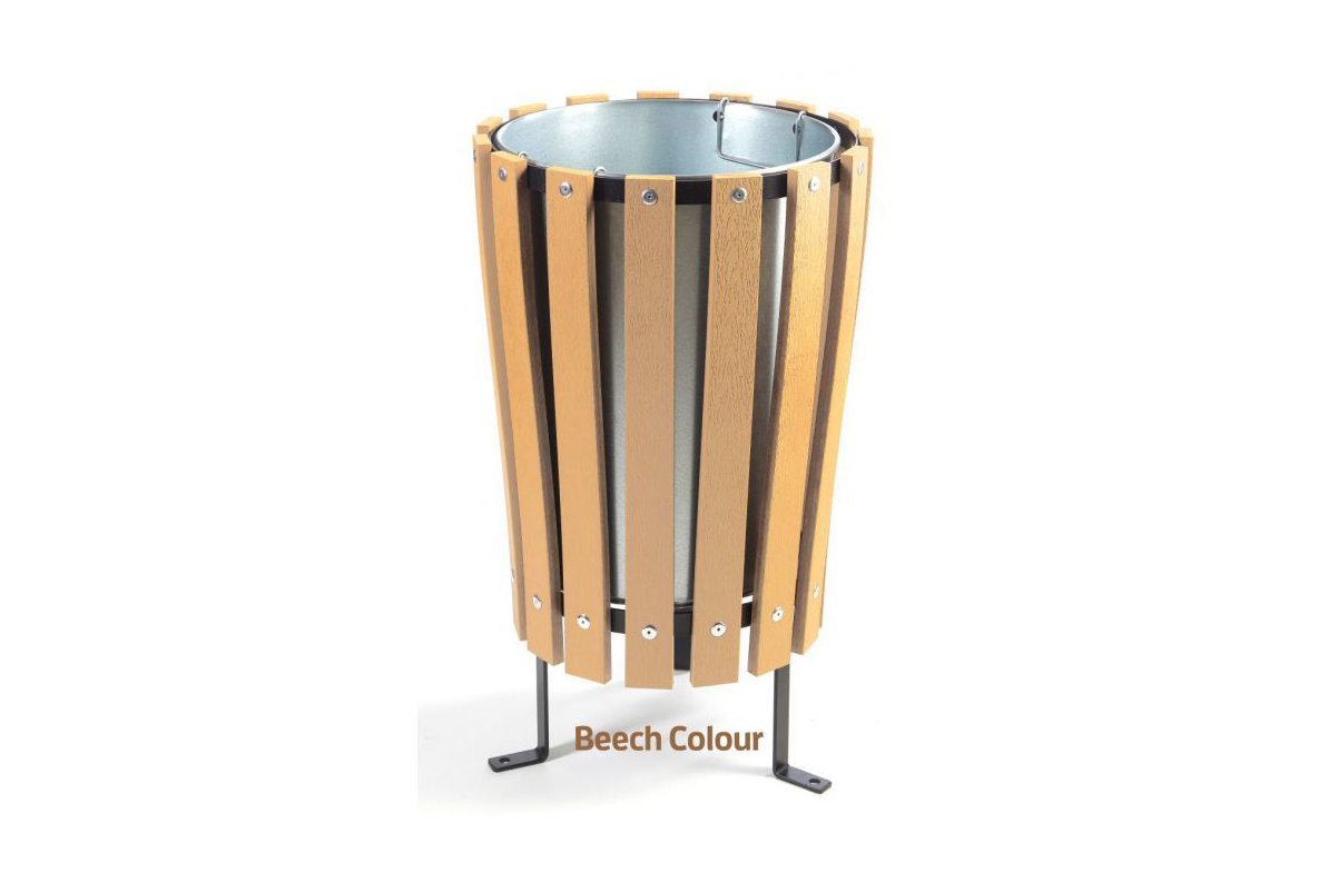 Plastic External Bin with wood effect - steel frame, galvanised steel liner, 40L capacity