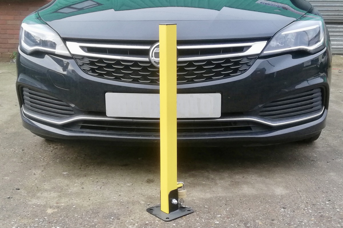 Folding Square Parking Post: (Hi-Vis Yellow PC)
Budget Security from Metal Steel Construction 
Inclusive of Lockable Padlock and Fixings