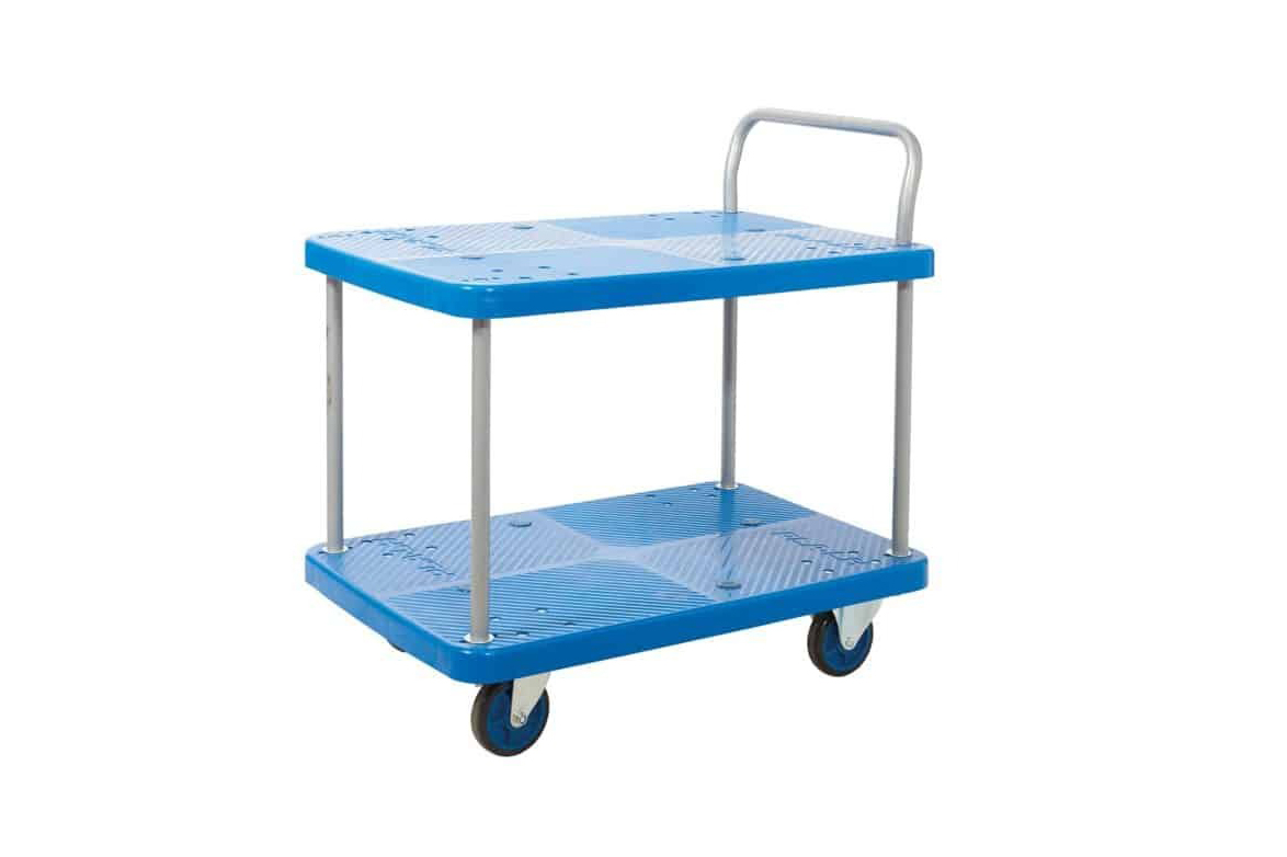 Mobile Trolley with 2 Tiers, Blue - 300Kg Load - Smooth & Quiet Castors - Proplaz (Reinforced Polypropylene)