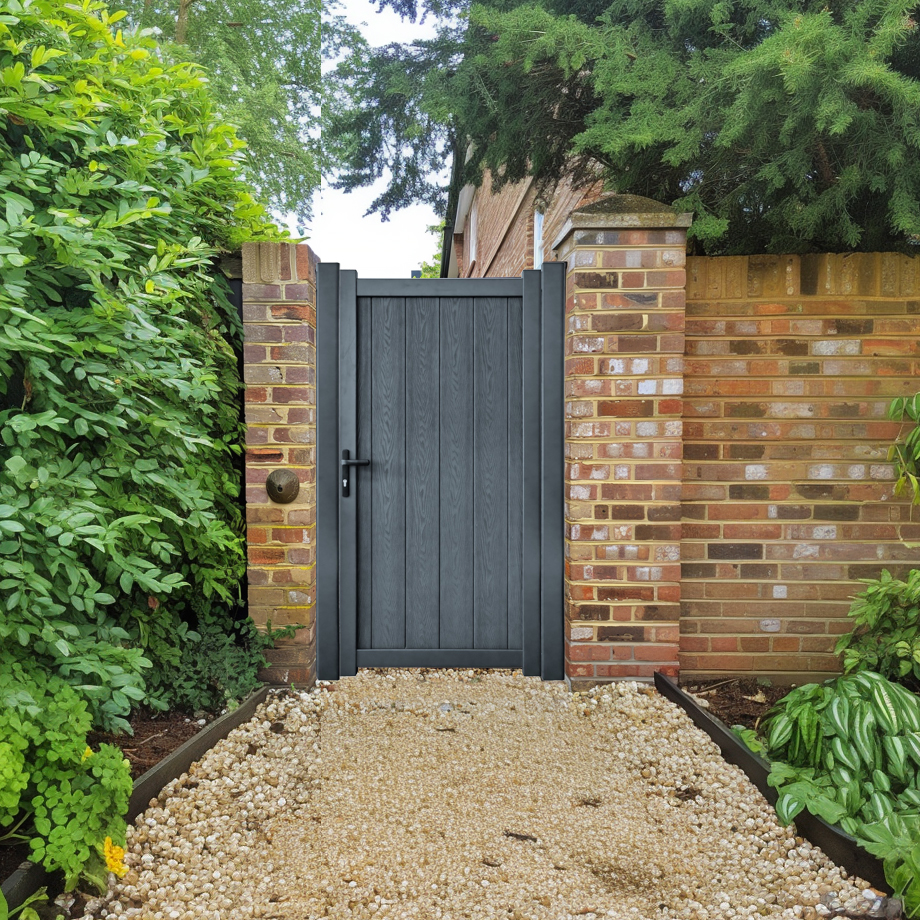 Composite Garden Gate: Full Privacy Vertical Infill 
With Aluminium Frame in Black or Grey & Easy Install
Various Sizes + Low Maintenance