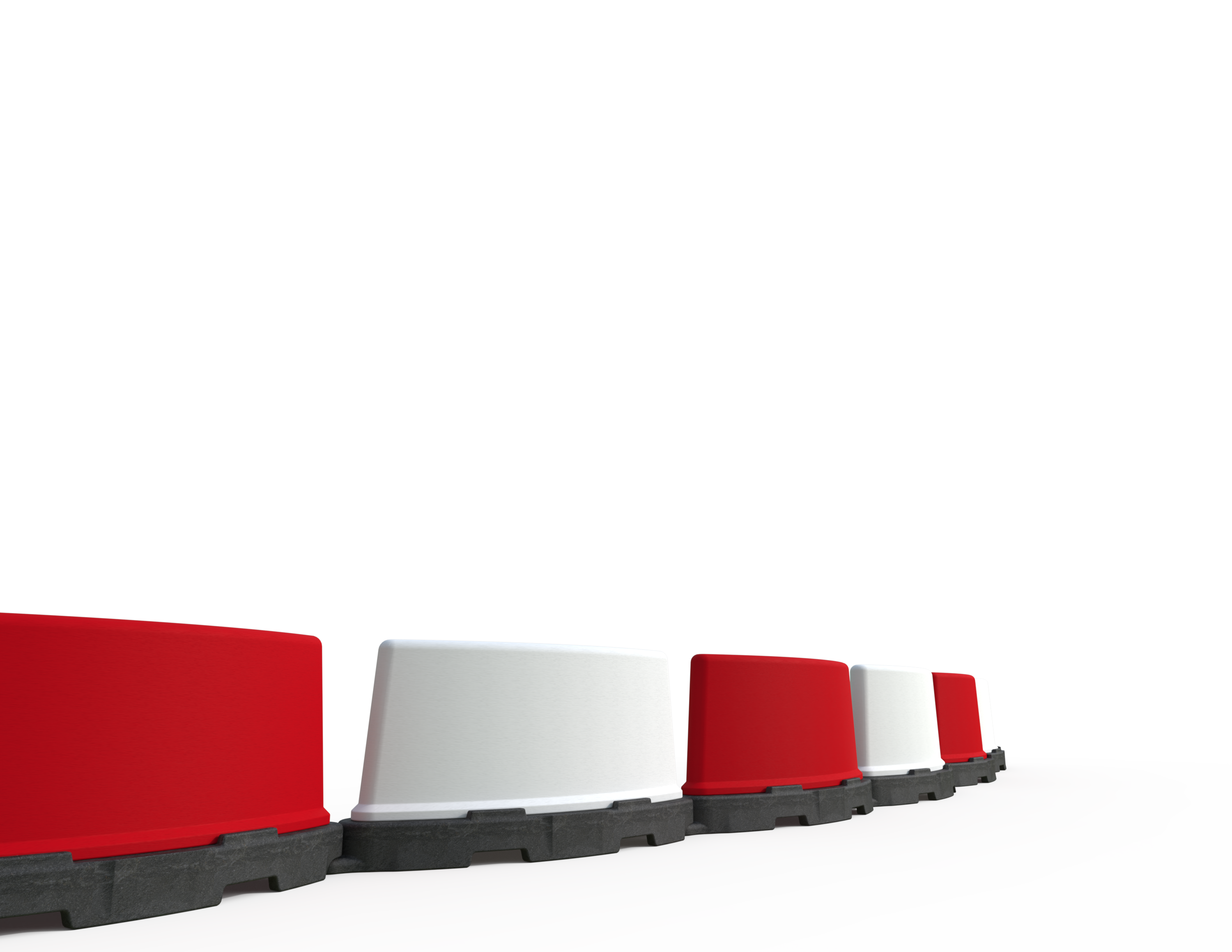 Barrier System for Temporary Delineation, Interlocking. easily movable. Sold in Pack of 2,6,10,15,and 25