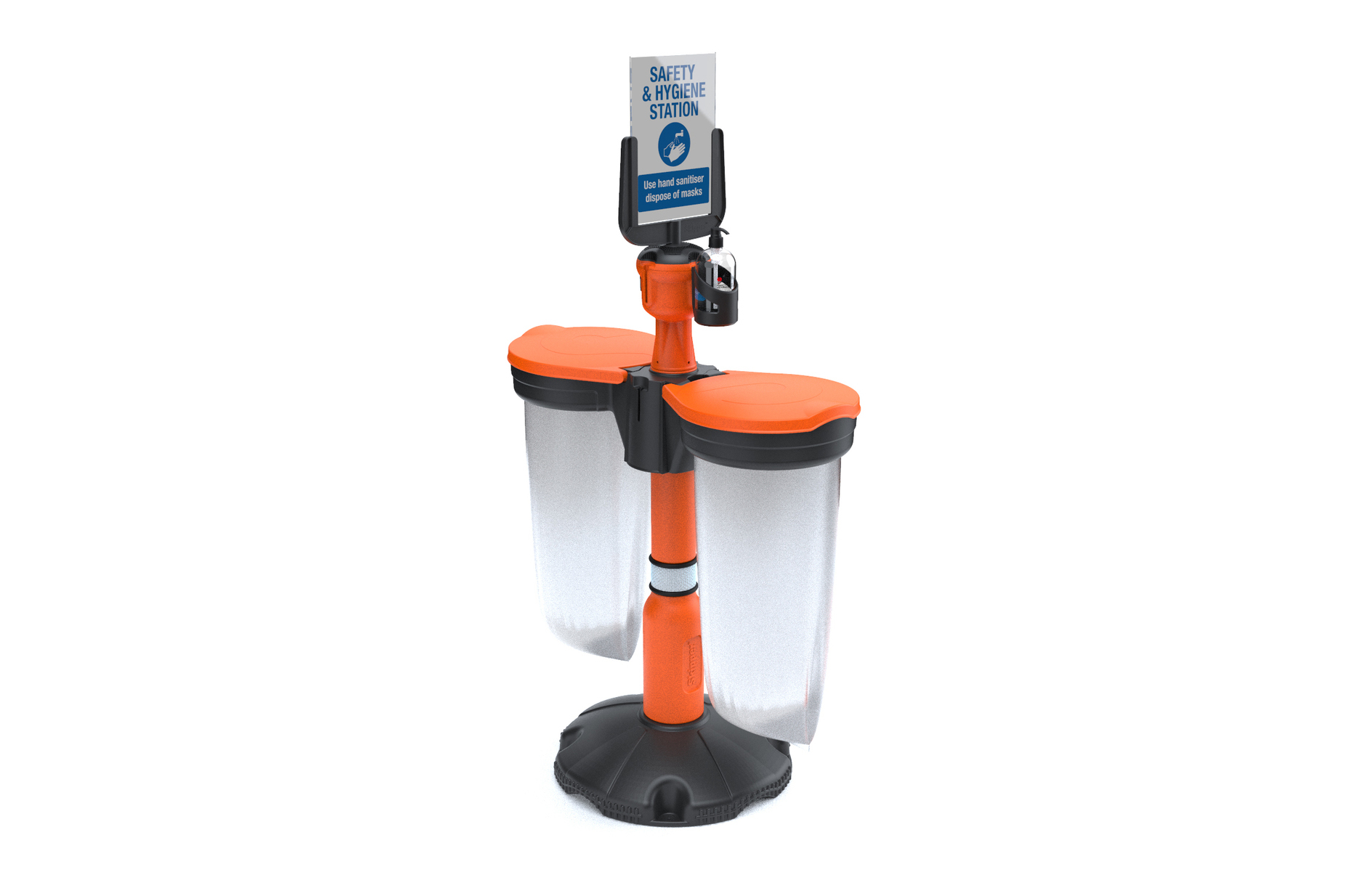 Safety Station Kit Inc of 9m Retractable Webbing Unit with Recycle Bins + Safety Sign & Hand Sanitising Extras