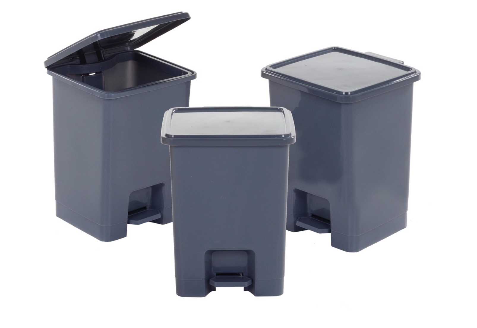 Pedal Bins Set of 3, 15L size choice of Grey or Yellow 1 year warranty. Large pedal for easy operation.