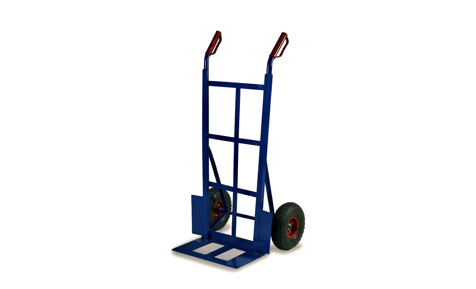 Heavy Duty Sack Truck welded in steel with Pneumatic Tyres for up-to 300kg load. Robust & Ideal for rough terrain.