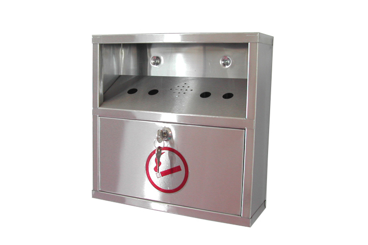 Stainless Steel Cigarette Bin - wall mounted, removable tray, weather resistant