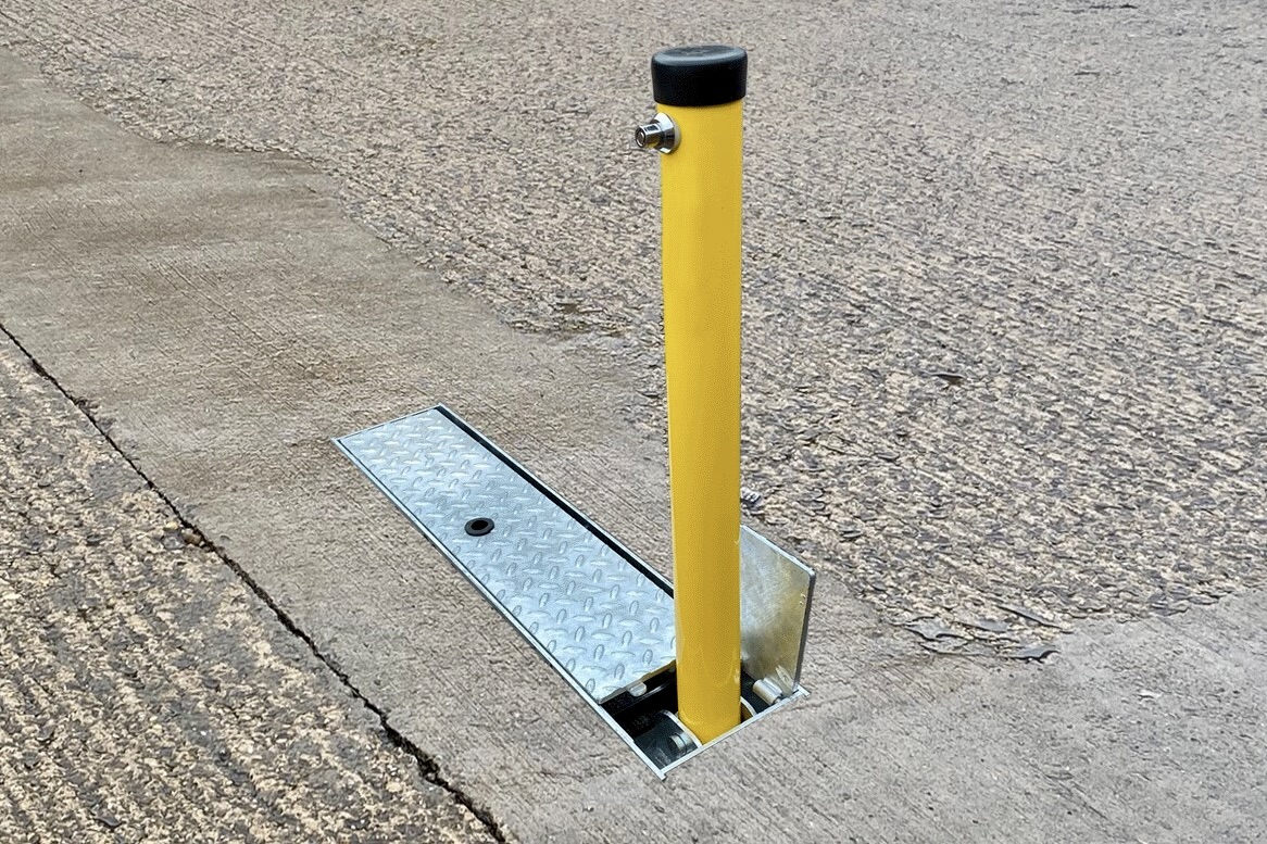 Foldaway Stealth Parking Post (Coffin Style Design): Robust Lockable Up or Down (Galvanised + Colours, SSteel)