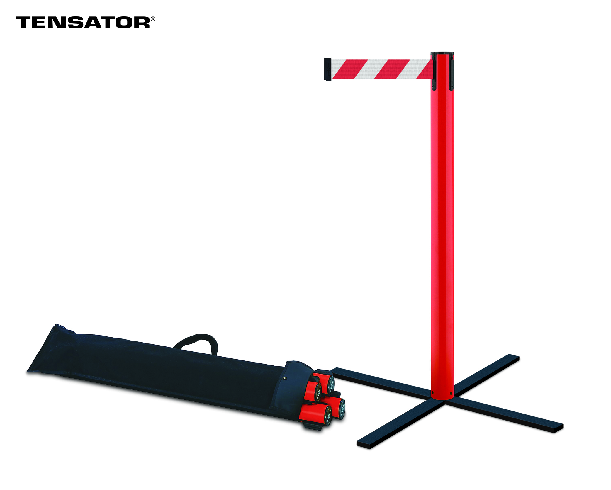 Tensabarrier Stowaway - Kit of 4 post & Bag of retractable Barrier for fast set-up highly visible