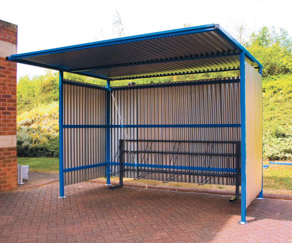 Cycle Traditional Parking Shelter Extendable & Modular Racks Galvanised Corrugated Sheeting Complete Sides & Closed Backs