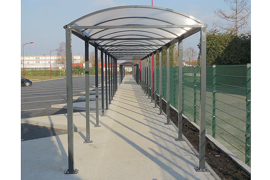 Walkway Multipurpose covered shelter - a modular system used as a, bus or waiting shelter, smoking or cycle shelter.