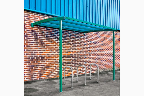 Modular Bike Shelter (Ext.+Main) Translucent Roof, Wall-Mounted Sheffield Stands (6 Bikes) incl. Robust all Weather Construction