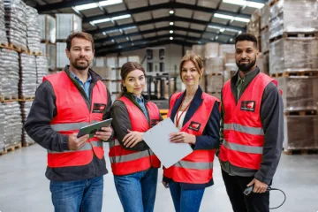 Warehouse team in high-visibility workwear
